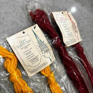 Vintage Hanging Potted Holders New In Pkg Red Yellow Braided Boho Bright Decor